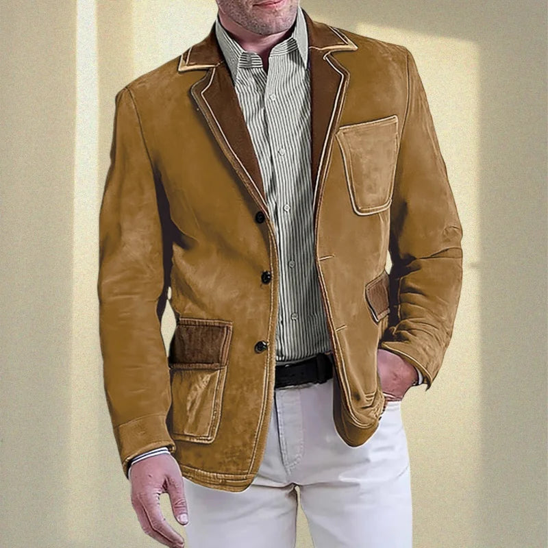 Men's Retro Suede Multi-pocket 3D Style Suit Jacket