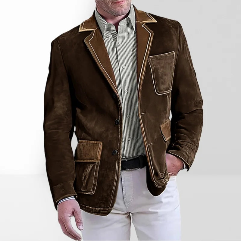 Men's Retro Suede Multi-pocket 3D Style Suit Jacket