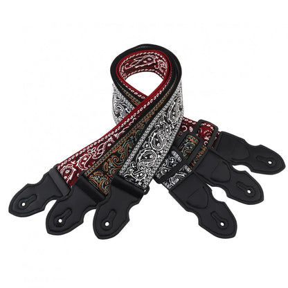 Embroidered Style PU Leather Ends Guitar Strap with Pick Slot