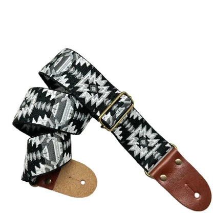 P&P Adjustable Embroidered Belt with Leather End Guitar Strap