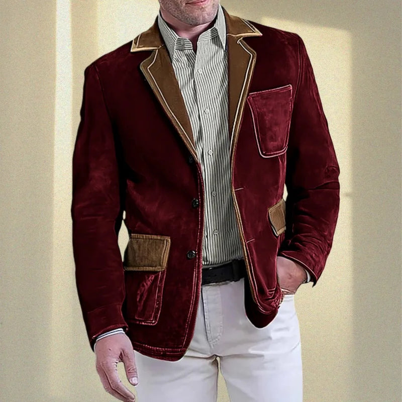 Men's Retro Suede Multi-pocket 3D Style Suit Jacket