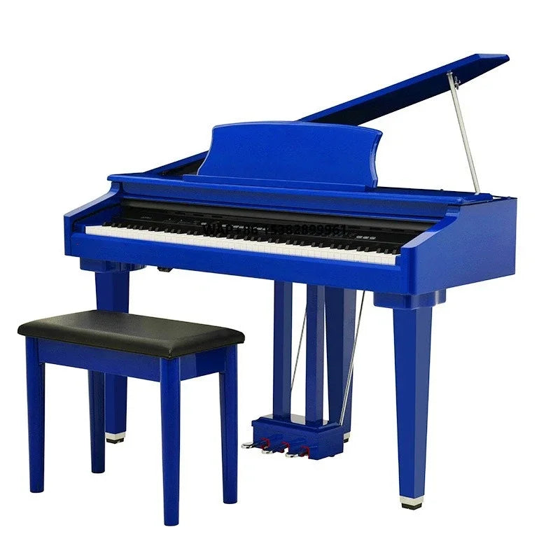 High-gloss Blue 88 Hammer Action Mini-Grand Piano Digital Piano with Bench