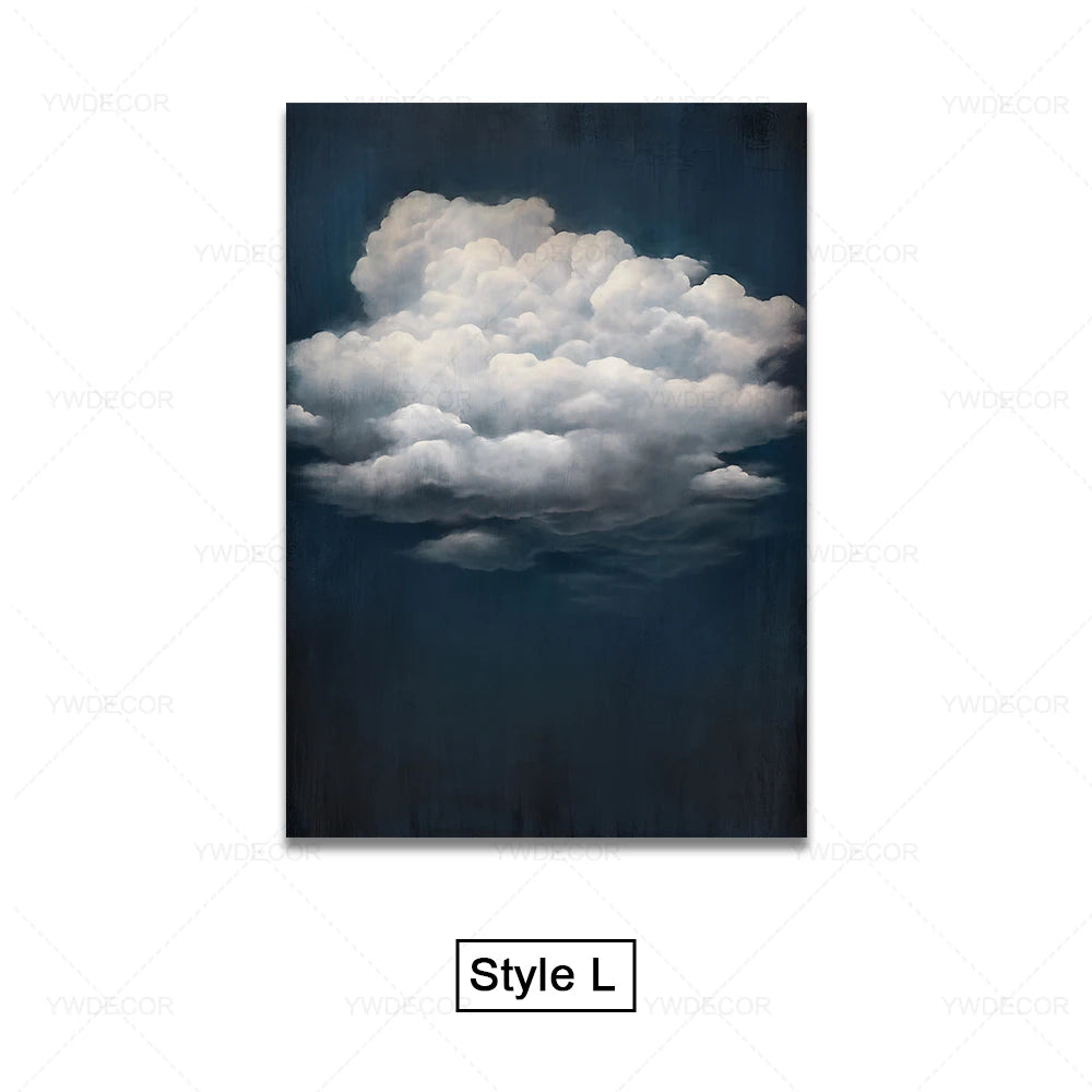 Minimalist Night Sky Blue Cloud Canvas Posters Wall Art