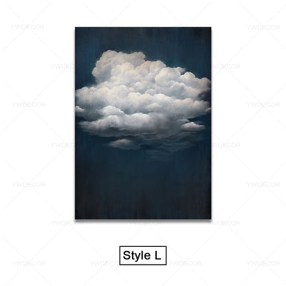 Minimalist Night Sky Blue Cloud Canvas Posters Wall Art
