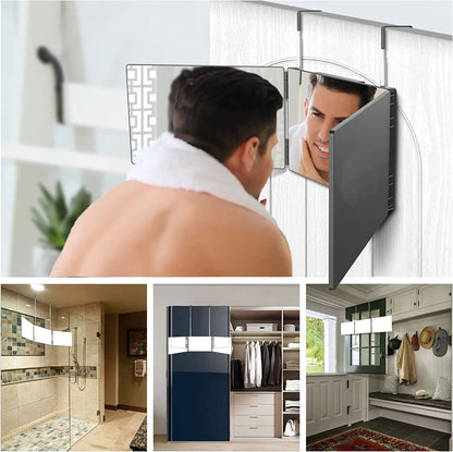 Portable 360 Trifold Vanity Mirror with Adjustable Height Hook