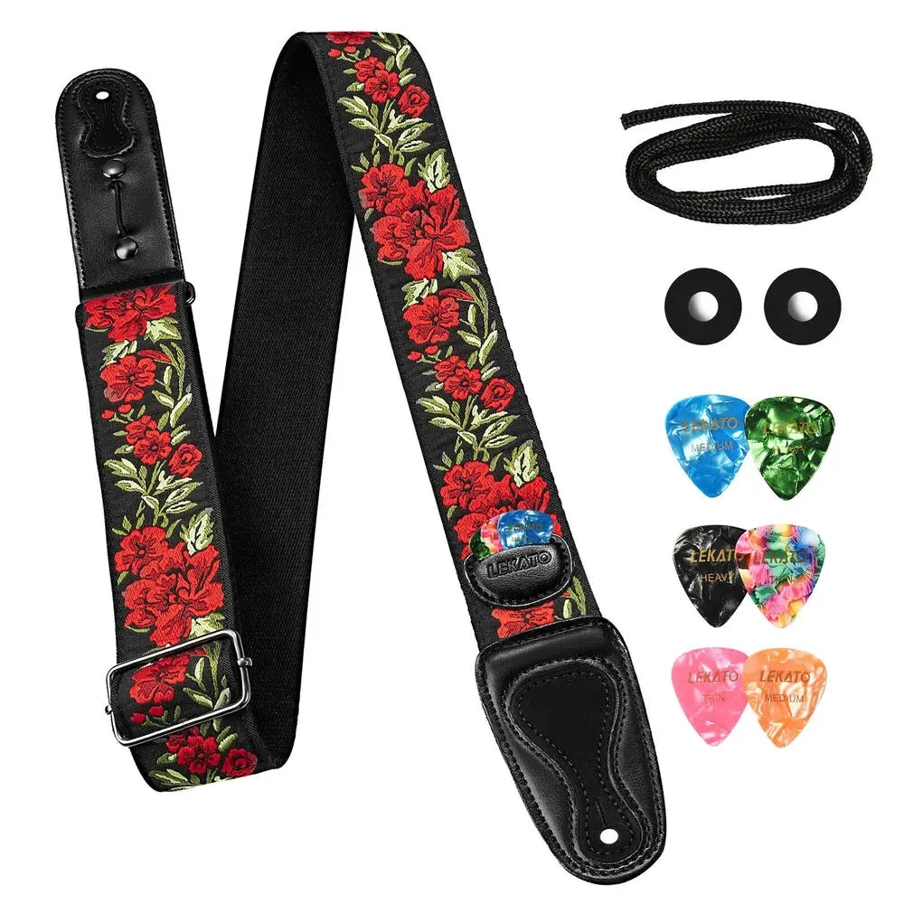 LEKATO LGS Guitar Strap with 6 Picks 2 Locks