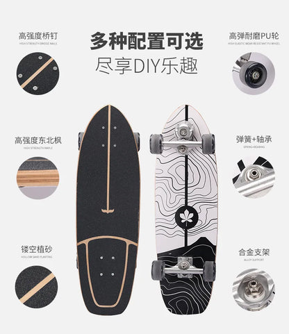 Maple Surfskate Longboard, Single Kick Carving Cruiser for Pumping & Street Riding
