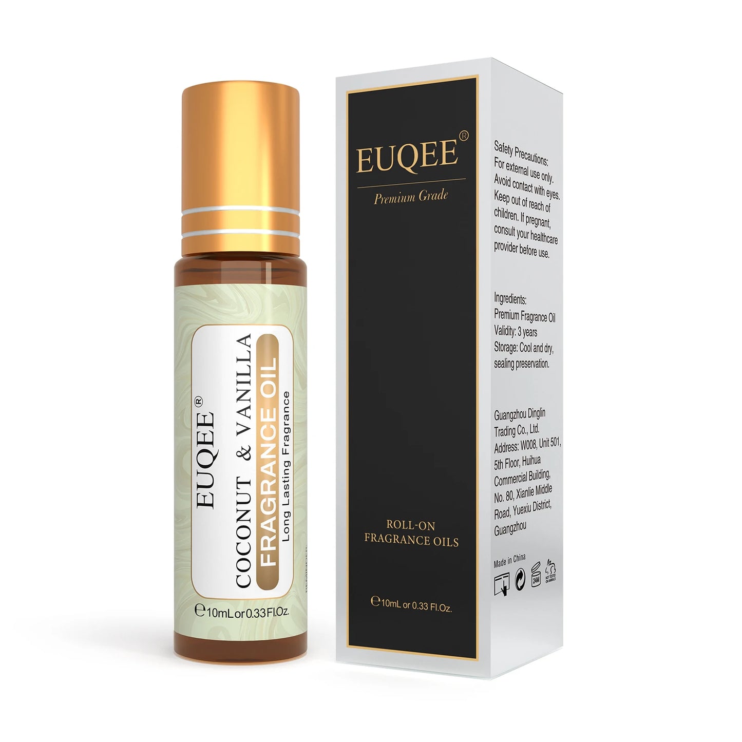 EUQEE 6PCS Women's Fragrance Oil Set -10ml White Musk Coconut & Vanilla Black Opiumm Angel Chance D-Jador  Roller Fragrance Oils
