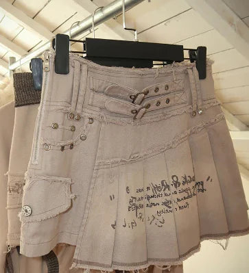 Graffiti Print Heavy Industry Vintage Denim Skirt