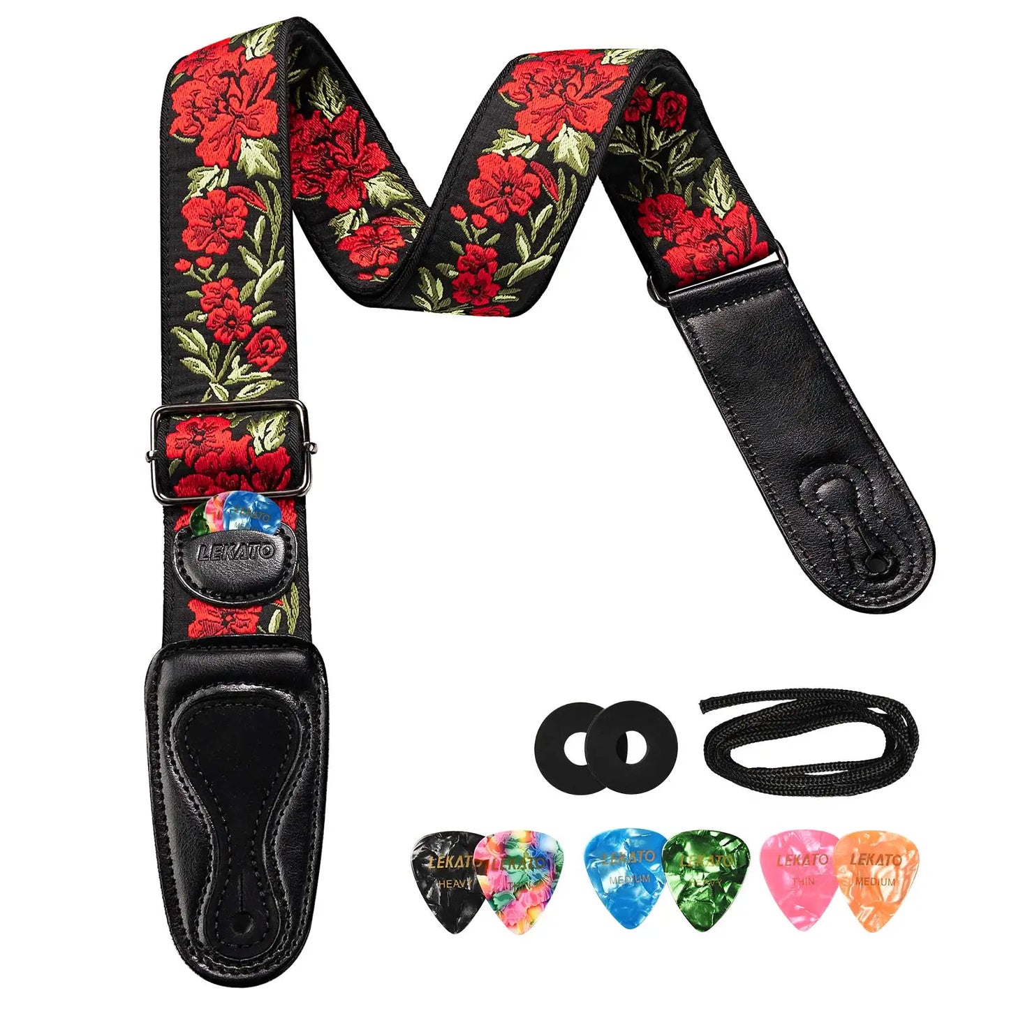 LEKATO LGS Guitar Strap with 6 Picks 2 Locks