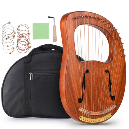 16- Metal String Solid Wooden Lyre Harp with Carry Bag - WH-16 C Tone