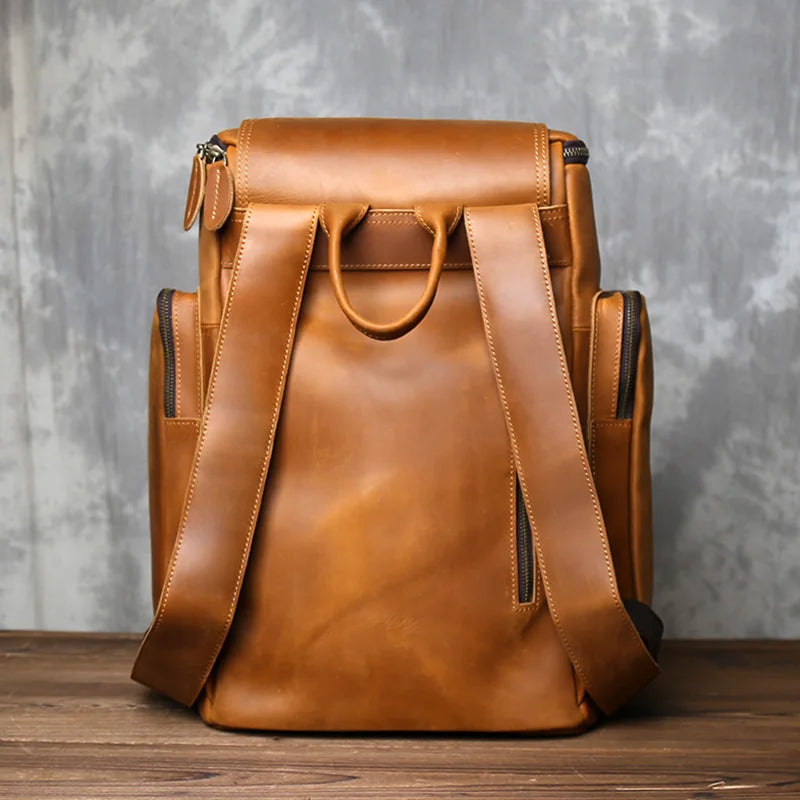 Men's Classic Retro Genuine Leather Multi functional Large Capacity Backpack