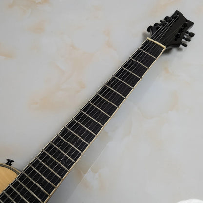 Semi-Hollow Body 7 String Electric Guitar – Flame Maple Veneer, F Holes, Maple Neck, 22 Frets, Vintage Sunburst Finish