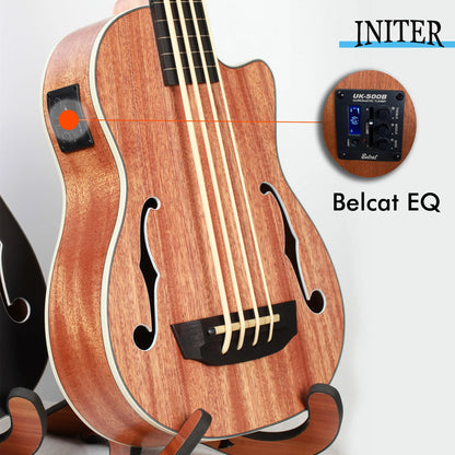 INITER UBass 30" Yukri fretless/fretted Mahogany Bass Ukulele with Belcat EQ