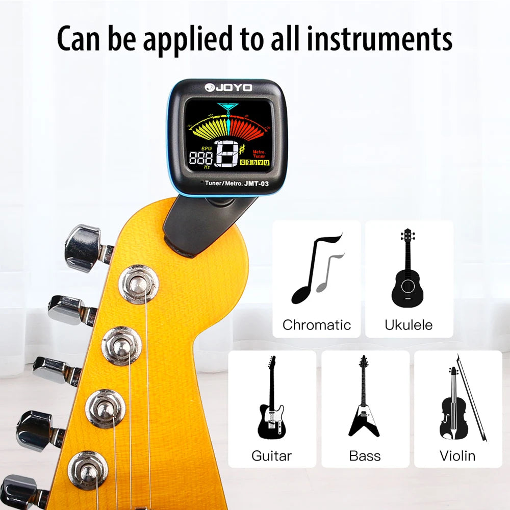 JOYO JMT-03 Guitar Tuner Supports MIC and CLIP Modes Electric Guitar Bass Tuner with TAP Tempo Metronome & Tuning Functions