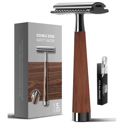 Heavy Duty Eco-Friendly Double Edge Safety Razor with 5 Swiss Stainless Steel Blades