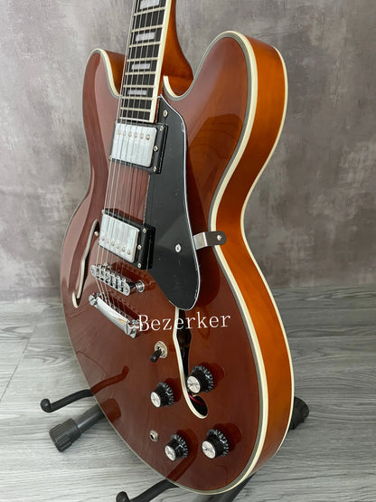 Higher Quality F-Hole 335 Jazz Half Hollow Electric Guitar -  Brown Chrome Hardware
