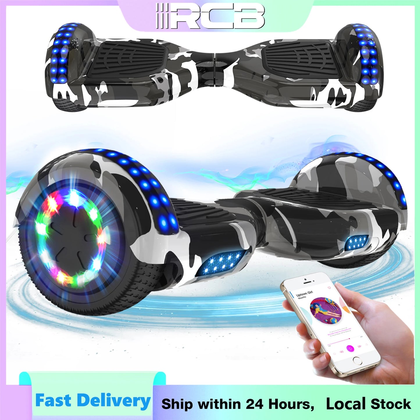RCB 6.5" Two Wheel Hoverboard with Bluetooth Speaker And LED Light