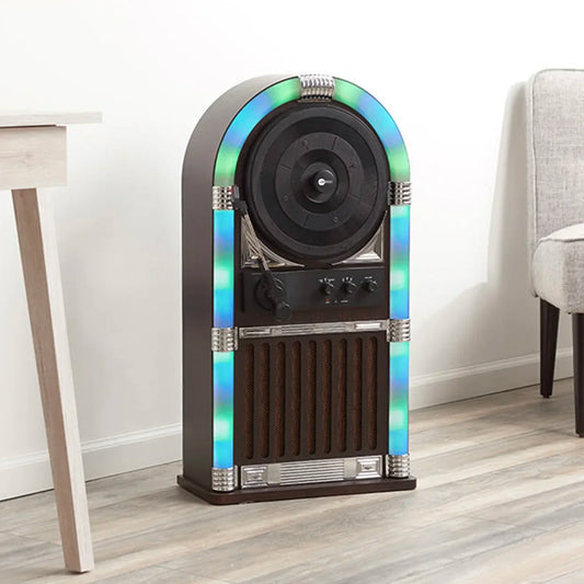 Rocket Vertical Bluetooth Vinyl Record Player Retro LED Light Jukebox