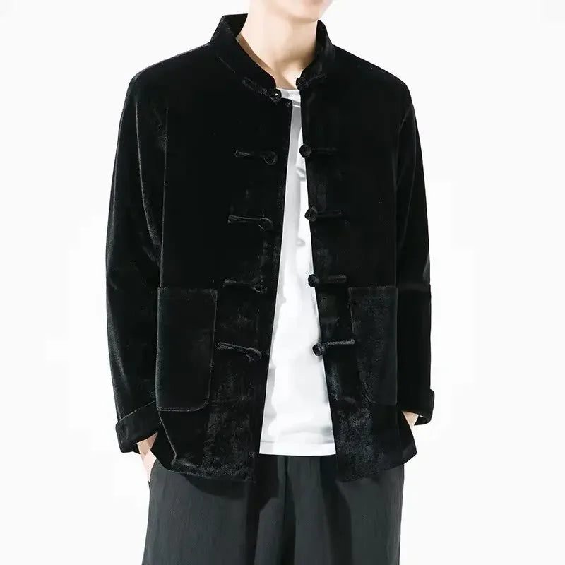 Men's Retro Chinese Gold Velvet Ethnic Wind Jacket