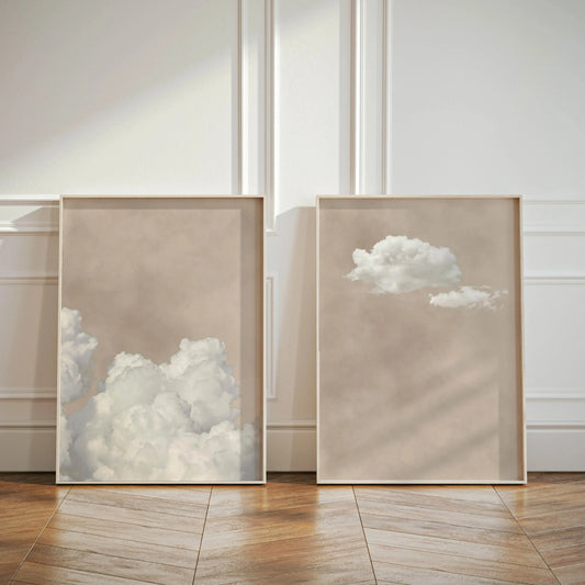 Beige Cloud Wall Art Poster Abstract Minimalist Sky Art Canvas Prints for Modern Living Room Bedroom Home Aesthetic Decor Gifts