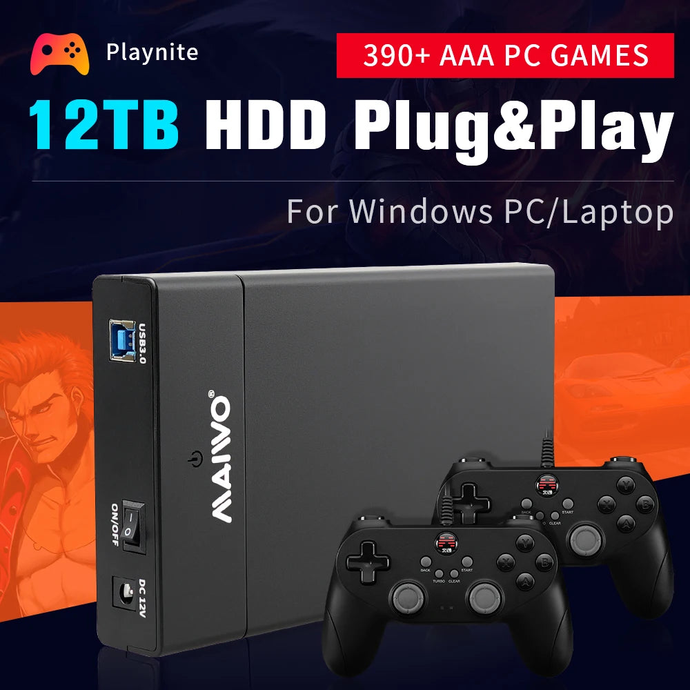 12TB HD Large Game Console with 390+ AAA PC Games | External Hard Drive for PS4/PS3/PS2/PS1/Wii for Wins PC/Laptop