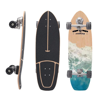 Maple Surfskate Longboard, Single Kick Carving Cruiser for Pumping & Street Riding