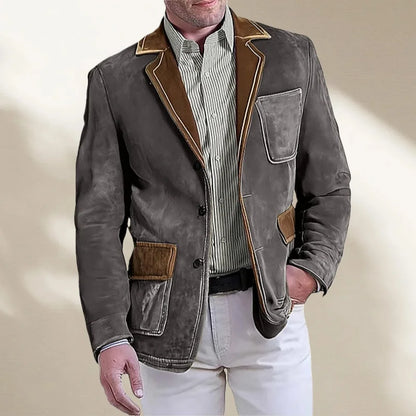 Men's Retro Suede Multi-pocket 3D Style Suit Jacket