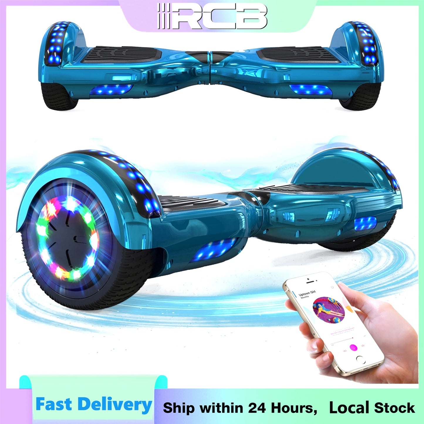 RCB 6.5" Two Wheel Hoverboard with Bluetooth Speaker And LED Light