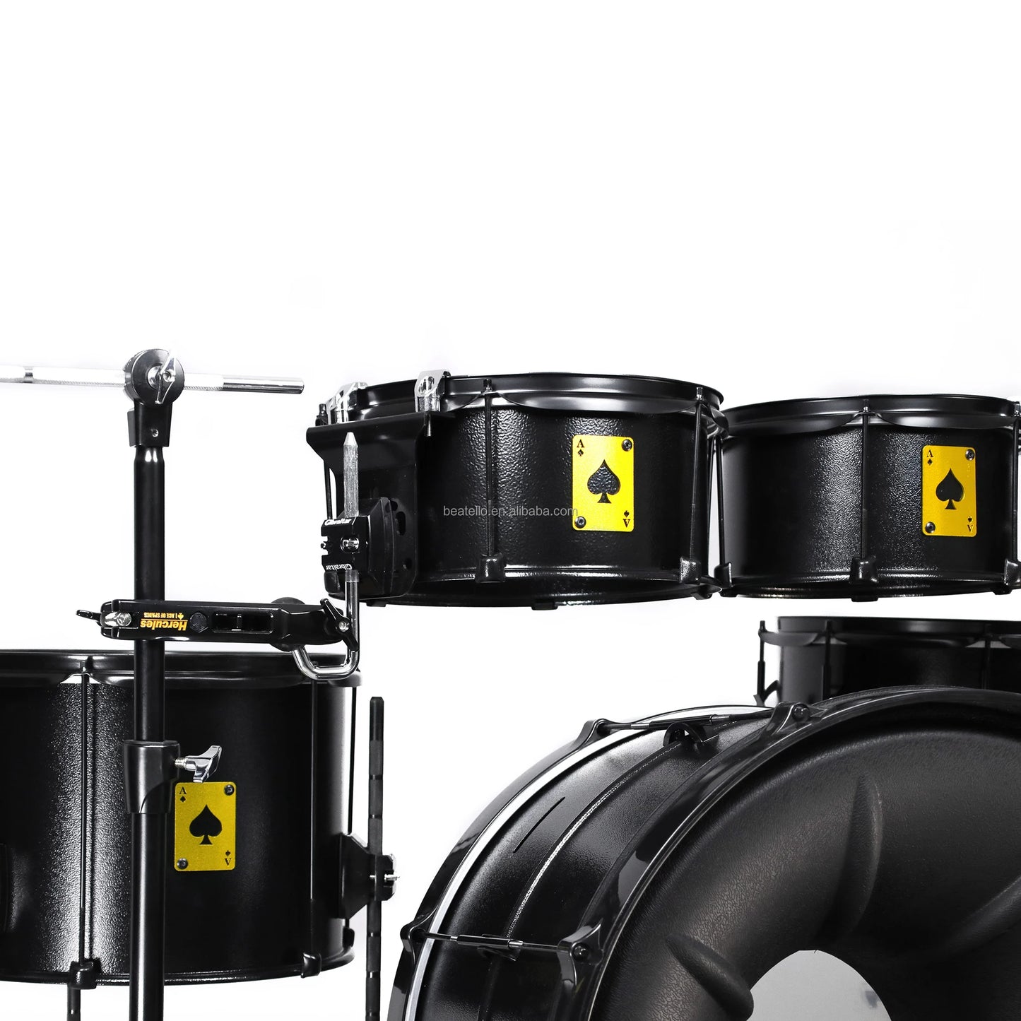Beatello ACE Of SPADES Professional Drum Set With ABS Special Bass Drum Head Enhancer - Percussion Instrument (Metal Power Drum Set)