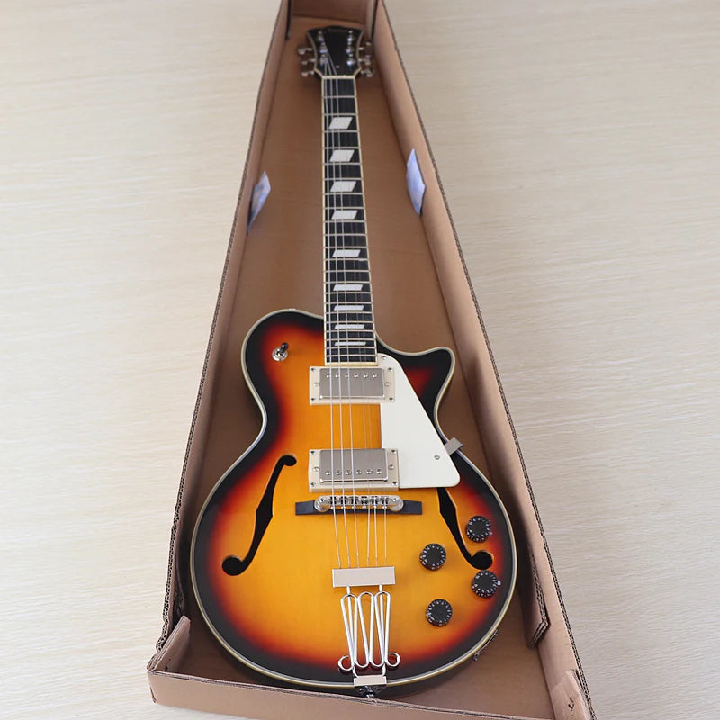 39" High Glossy Flame Maple Top F-hole Design, Classical Head, 6 Strings Electric Guitar