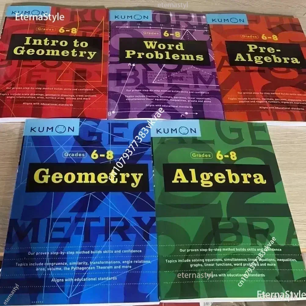 Kumon GEOMETRY Junior High/Middle School Mathematics Exercise Practice Grade 6-8 -  5 Books/Set