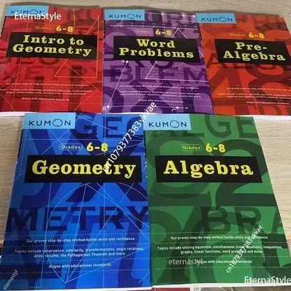 Kumon GEOMETRY Junior High/Middle School Mathematics Exercise Practice Grade 6-8 -  5 Books/Set