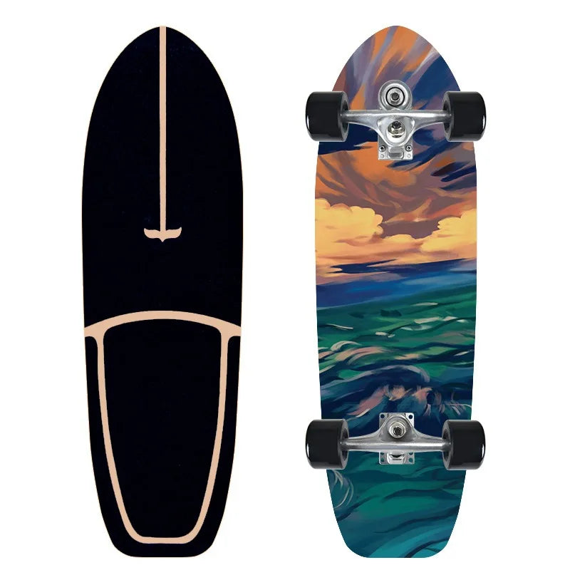 CX7 Maple Surfskate Cruiser, Single Kick Carving Longboard for Pumping & Street Riding