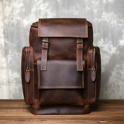 Men's Classic Retro Genuine Leather Multi functional Large Capacity Backpack