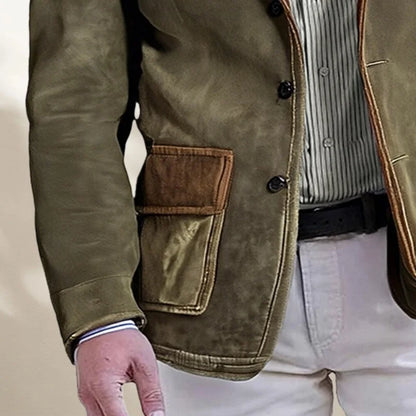 Men's Retro Suede Multi-pocket 3D Style Suit Jacket