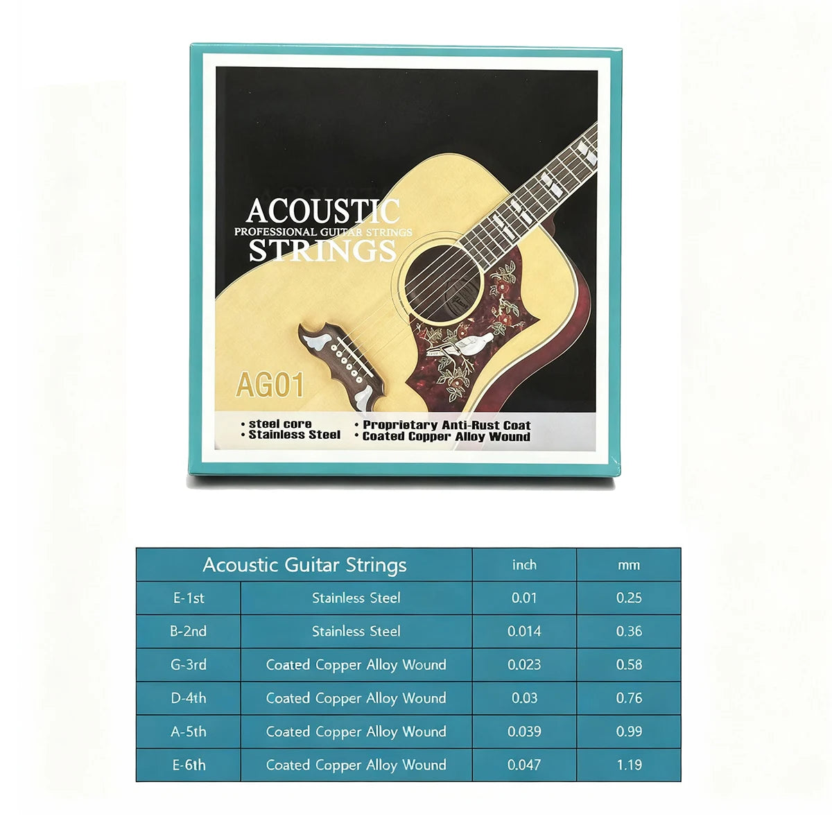 Folk Guitar Acoustic Guitar Strings - Stainless Steel,Coated Copper Alloy Wound - 010-047(Light)