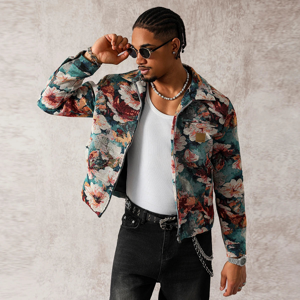 Men's Autumn Ins Floral Handsome Coat