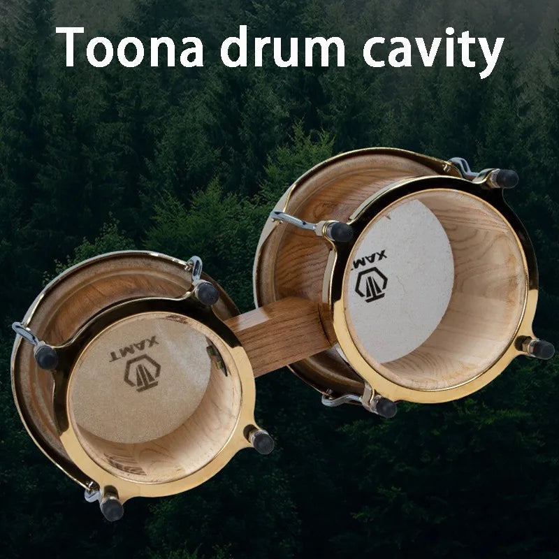 7" & 9" Professional Wooden Water Buffalo Leather African Bongo Drums - Rhythm Percussion Instrument