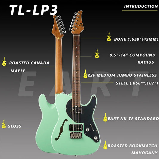 EART Electric Guitars TL-LP3 Hollow Roasted Canada Maple Classical Humbucker Set Pickups Fixed Bridge Guitar