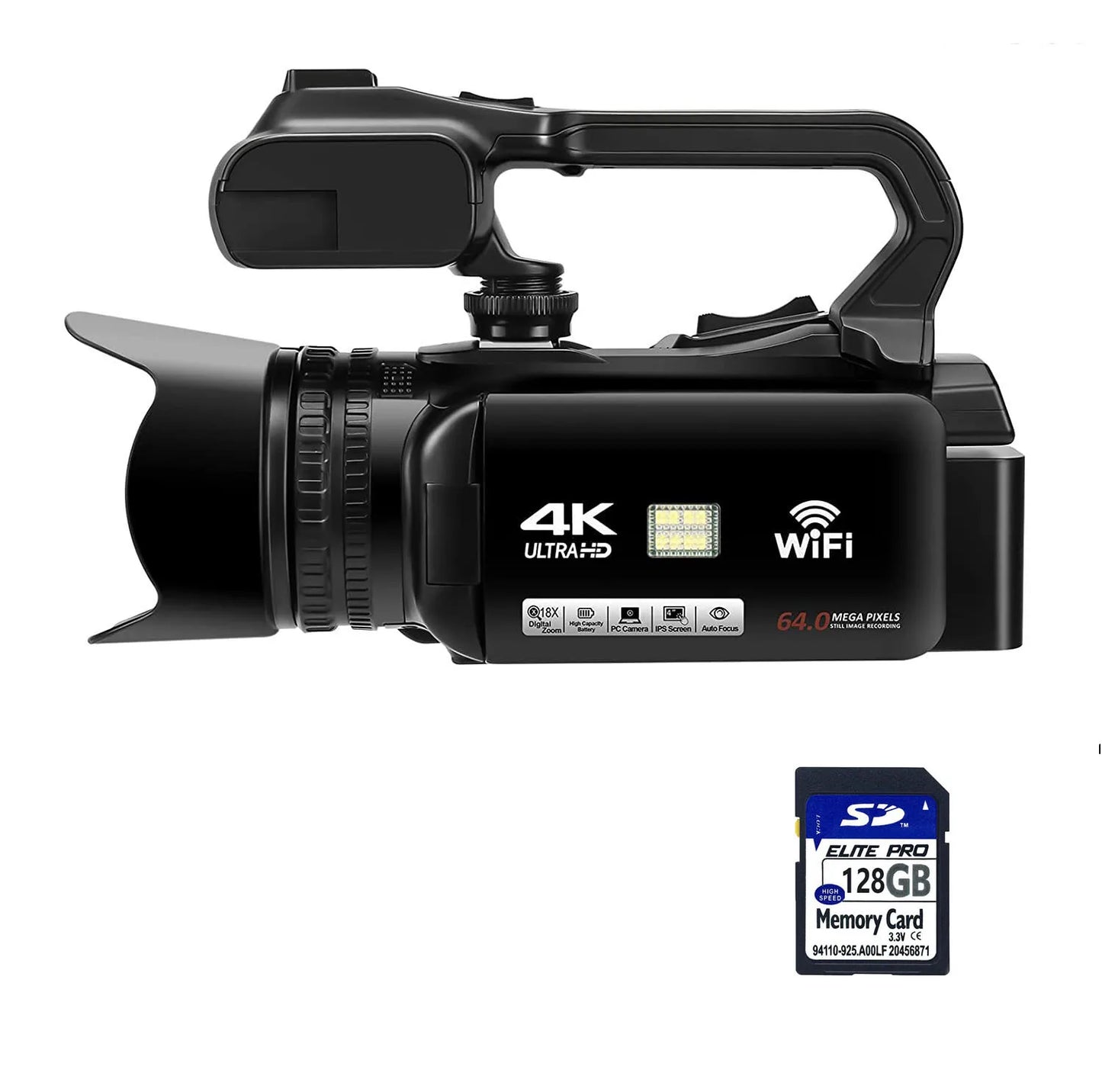 WIFI Camcorder | 4K Video Camera 64MP 60FPS HD Auto Focus, 4.0" Touch Screen 18X Zoom | Vlogging/ Live Streaming