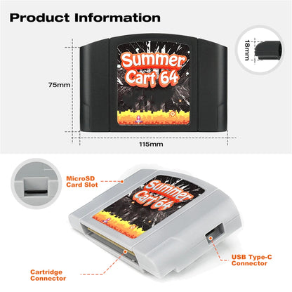 5400 In 1 SummerCart 64 Game Card For N64 - Retro Game Cartridge With 32GB TF Card (No Region Restriction)