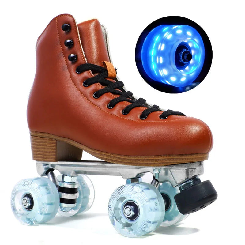 Luxury Leather Quad Roller Skates with  Aluminium Alloy Frame  - Indoor Dance  Skate