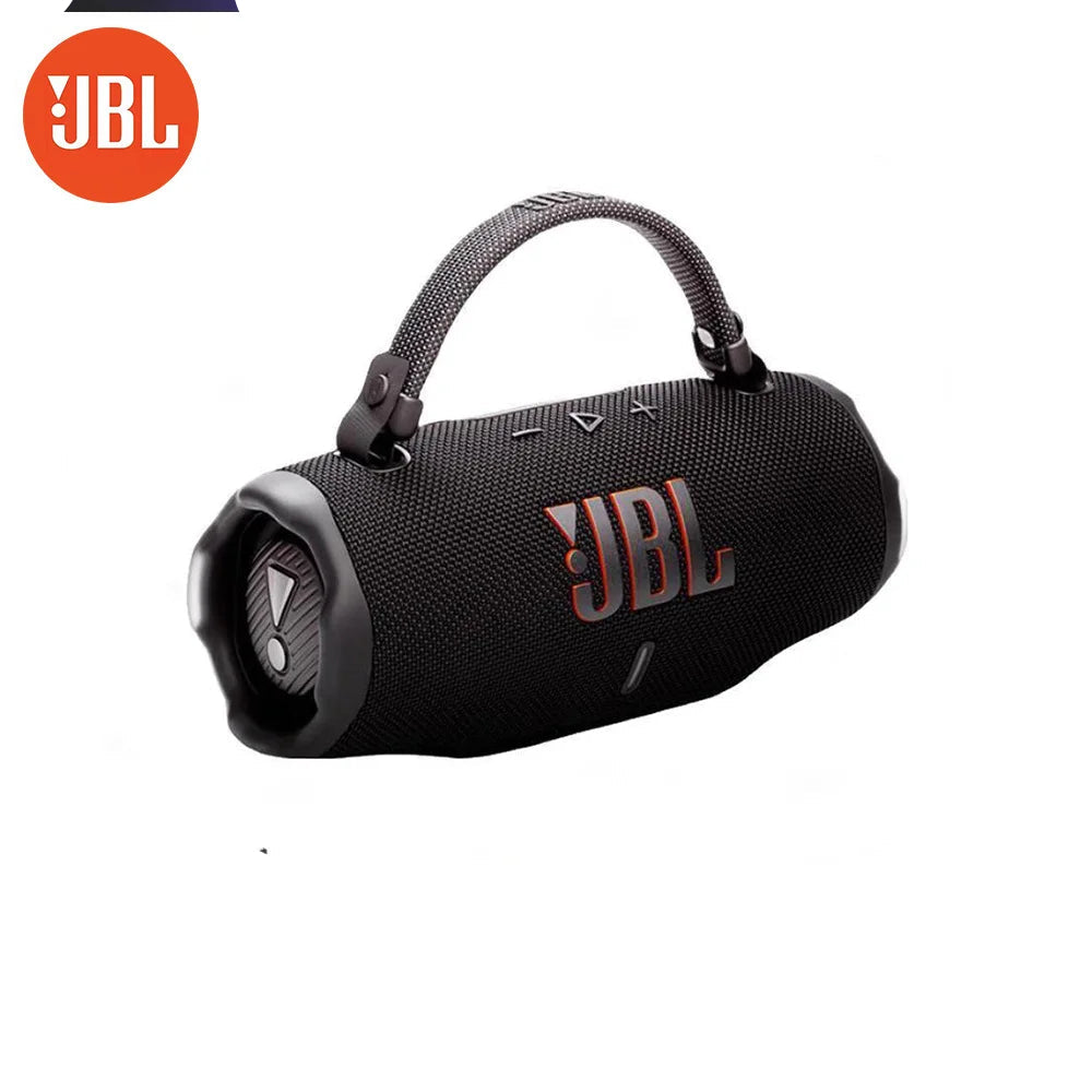 Black JBL portable speaker on a white background