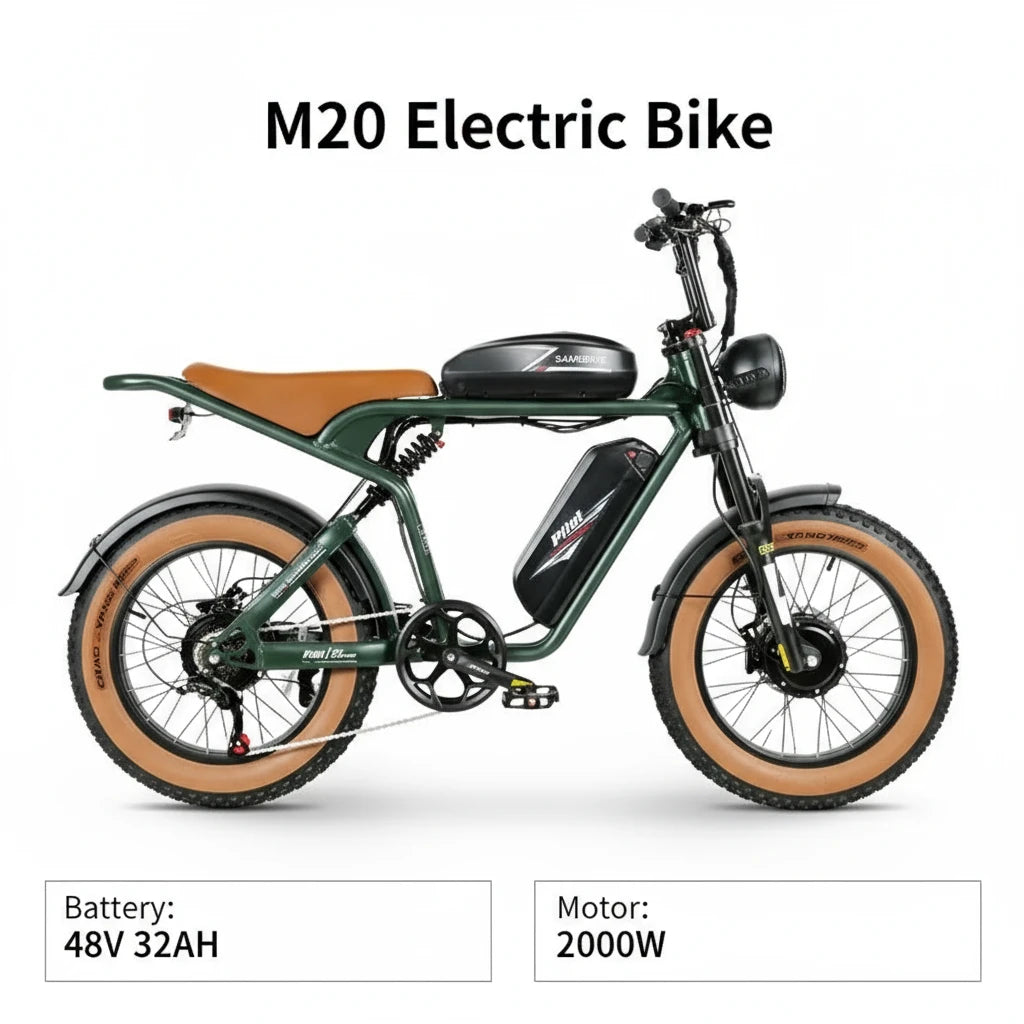 SAMEBIKE M20 2000W Hydraulic Brake, Brushless Motor 20*4" Fat Tire E-Bike - 48V32AH Dual Battery