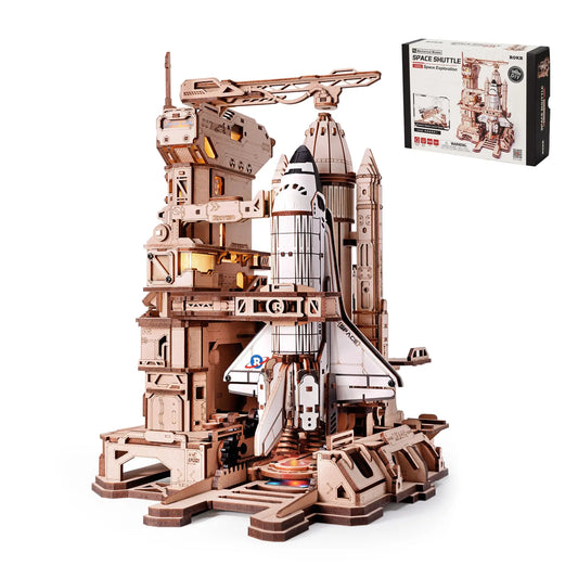 Mechanical Building Set STEM Project | Moving Rocket Launch Tower with Lights 3D Wooden Puzzle