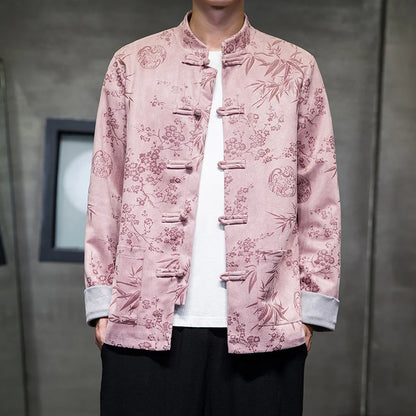 Men Deerskin Velvet Chinese Style Retro Disc Buckle Hanfu Jacket