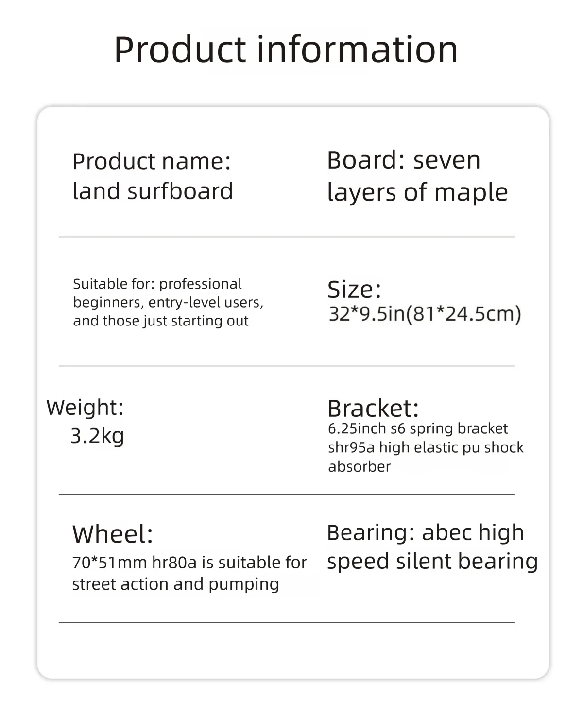 S6 Spring Surfskate Land Surfboard, No-Push Training Skateboard for Adults & Beginners