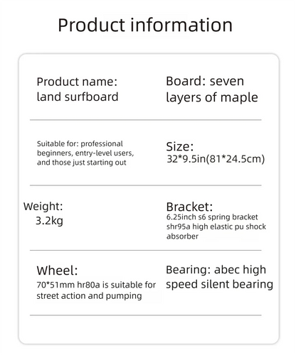 S6 Spring Surfskate Land Surfboard, No-Push Training Skateboard for Adults & Beginners