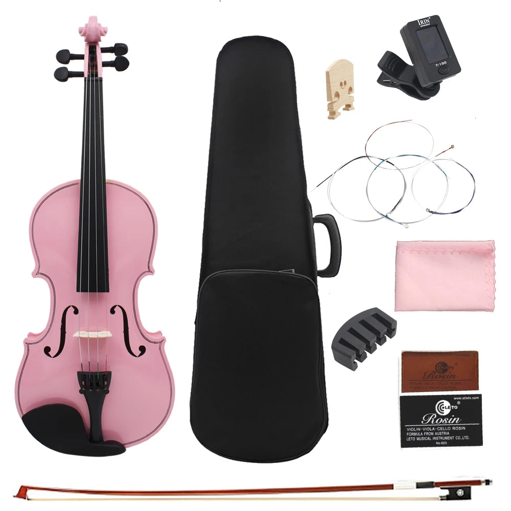 4/4 Violin Suitable for Beginners Student White Violin with Case/Bow/Strings/Tuner/Mute/Violin Bridges Accessories Violin Sets